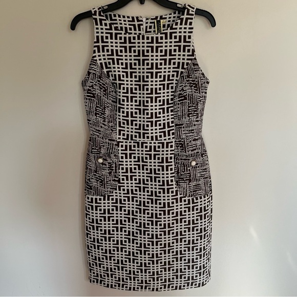 NWT Women’s Julian Taylor Brown White Geometric Pattern Shift Dress Size 6 - Picture 1 of 11